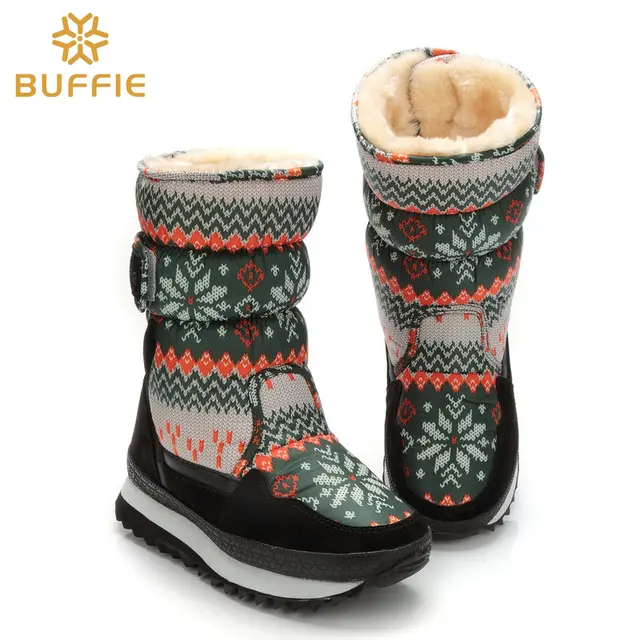 $US $17.98  2019 Children warm Boots Army Green snowflake color size from 27 to 33 plush thick fur kids winter 