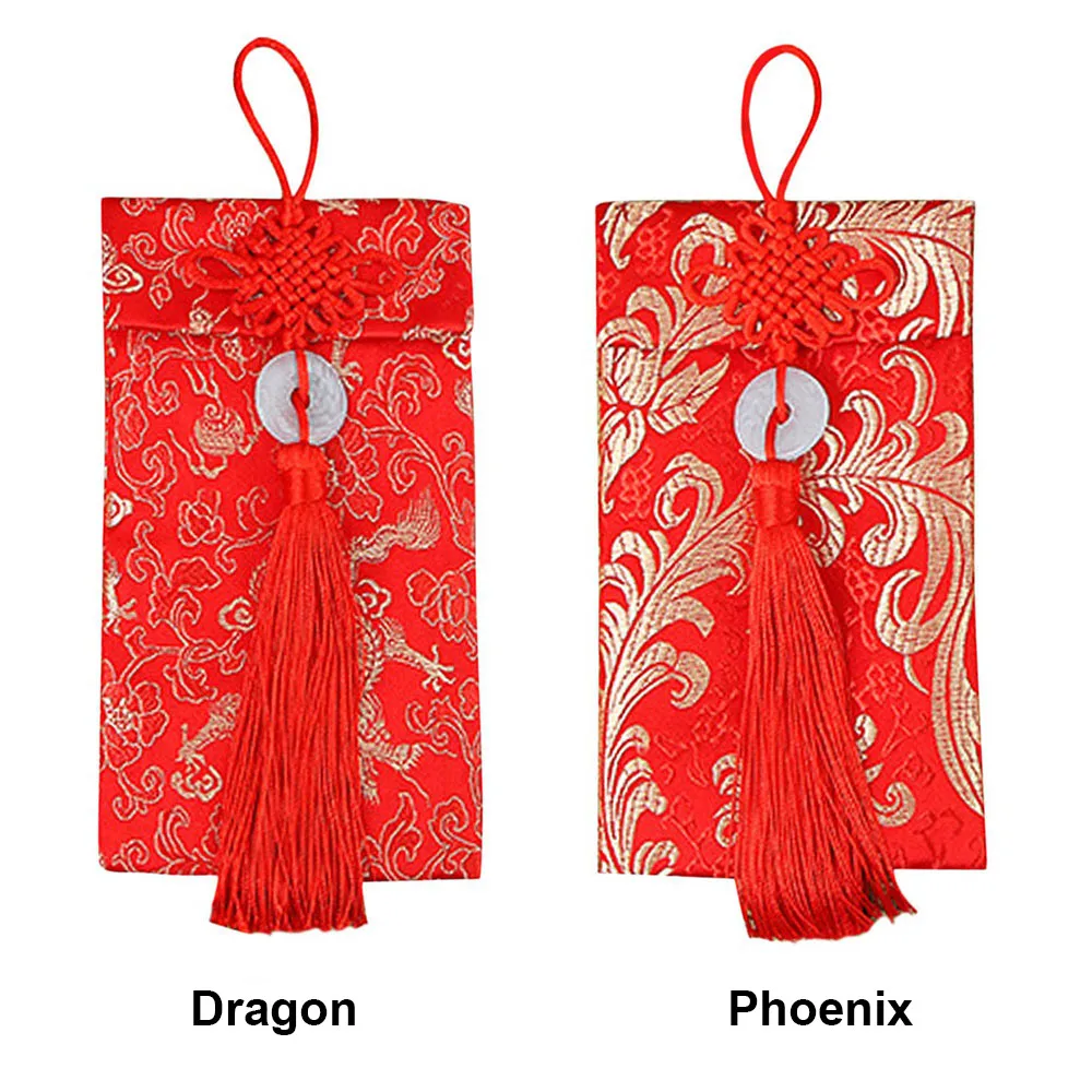 Изысканный китайский узел пакеты денег для парчи Красный конверты Дракон Феникс шаблон для бумажника китайский красный конверты свадьба