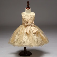Летнее нарядное платье для маленькой девочки Детские платья для девочек с вышивкой; цвет шампанского белое платье с цветочным рисунком платье-пачка большой Платье с бантом на возраст 2, 3, 8 лет