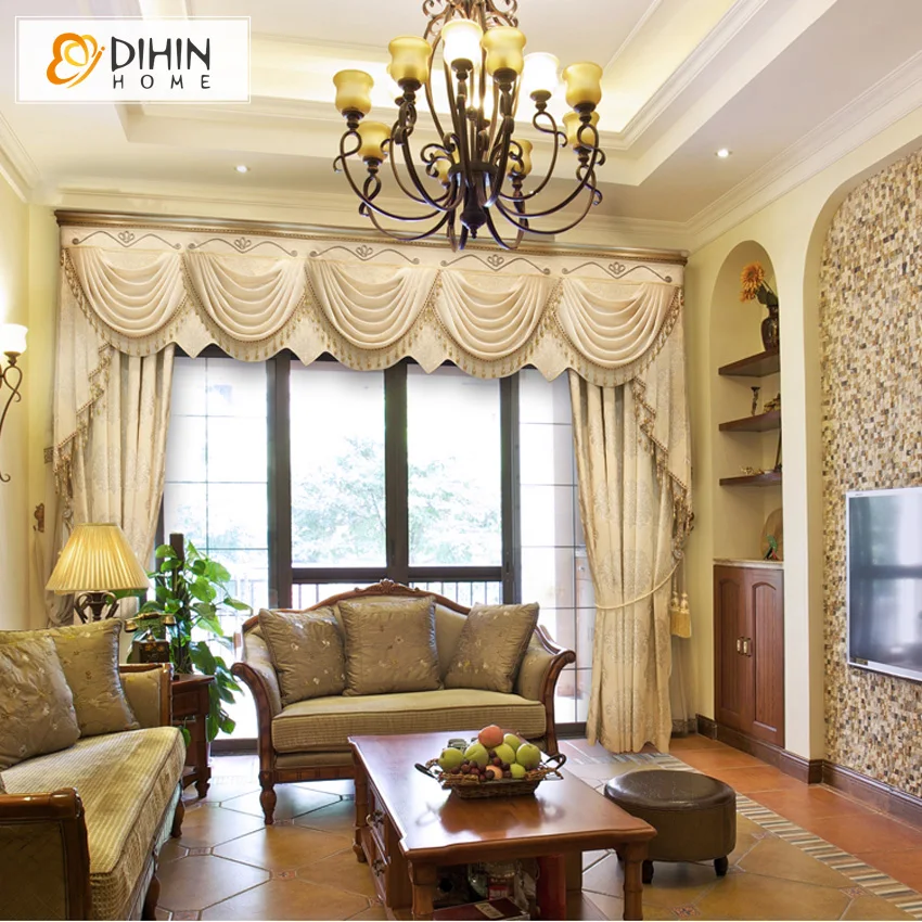 Luxury European Roral Jacquard Curtains For Living Room High Quality