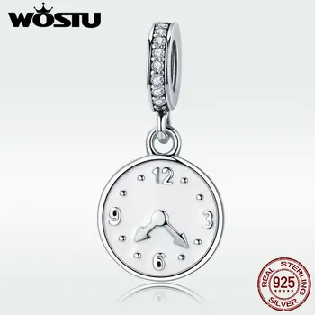 

WOSTU Luxury 925 Sterling Silver Happy Time Clock Dangle Charm fit Beads Bracelet Pendant For Women Fashion DIY Jewelry DXC657