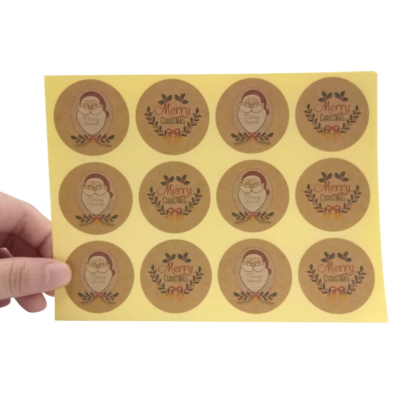

1200pcs/lot Santa Claus And Olive branch Styling Craft paper Merry Christmas Sealing Labels Round Stickers DIY Gift Box