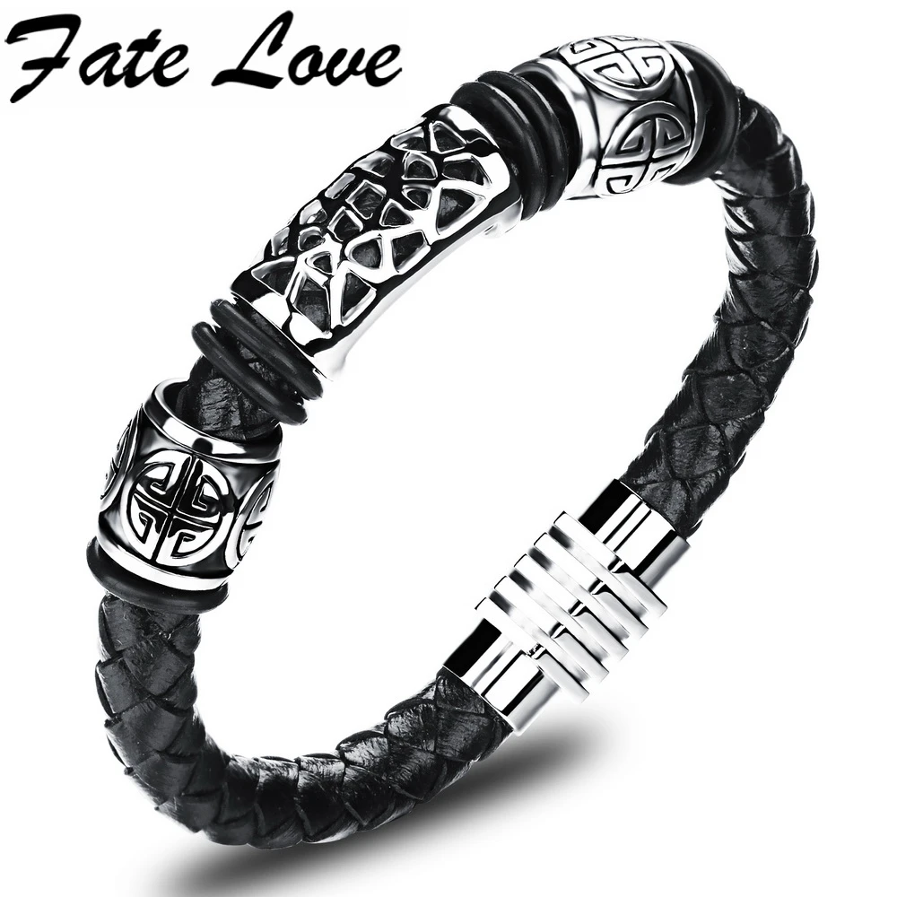 Fate Love Genuine Leather Bracelet 21CM Silver Longevity Word Pattern  Special Jewelry For Men Father's Day Gift FL952|braided leather|fate  lovebraided leather bracelet - AliExpress