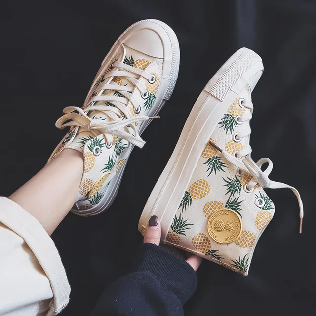 US $17.80 Fruit Pineapple Canvas Shoes Women Spring 2019 New Vulcanized Shoe Cute Cherry Lovely Girls Sneaker