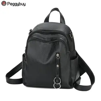 

High Quality PU Leather Women Backpack Fashion School Bags For Teenager Girls Casual Women Black Backpacks