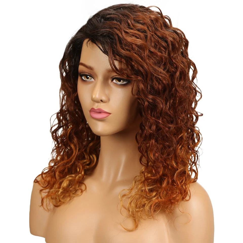 Sleek Brazilian Curly Human Hair Wigs For Black Women Fashion Wavy Wig Part Lace Wig 99J T1b/27 Cheap Ombre Human Hair Wig
