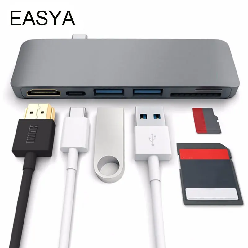 

EASYA USB 3.1 Type-C Hub to HDMI Adapter for Samsung S8 Dex Mode Thunderbolt 3 USB C Hub 3.0 with PD SD/TF Card Reader Slot