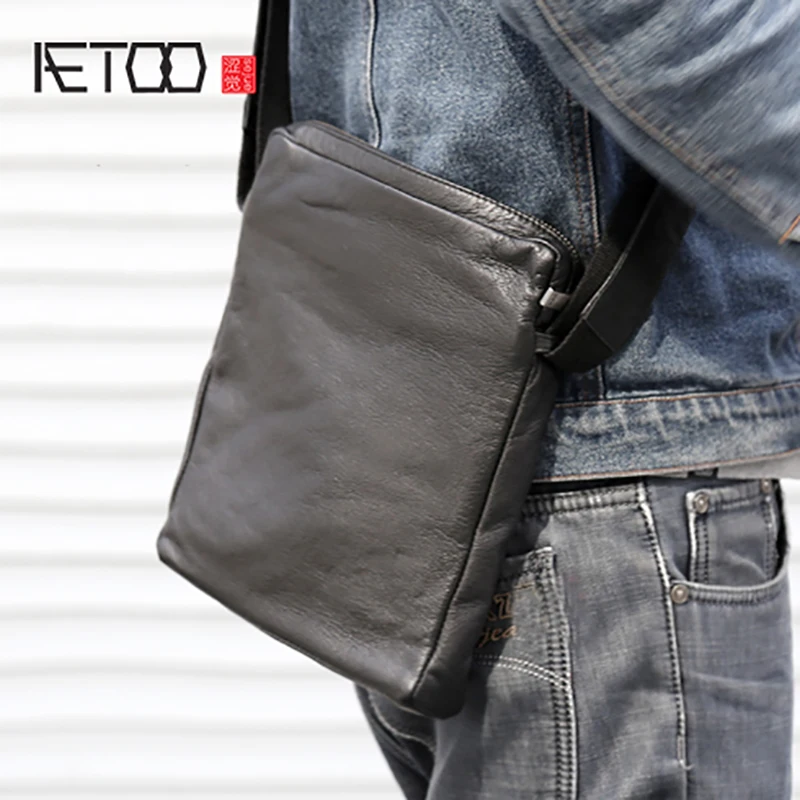 

BJYL Men's shoulder bag handmade head cowhide handbag oblique cross bag simple fashion soft leath messenger crossbody bag