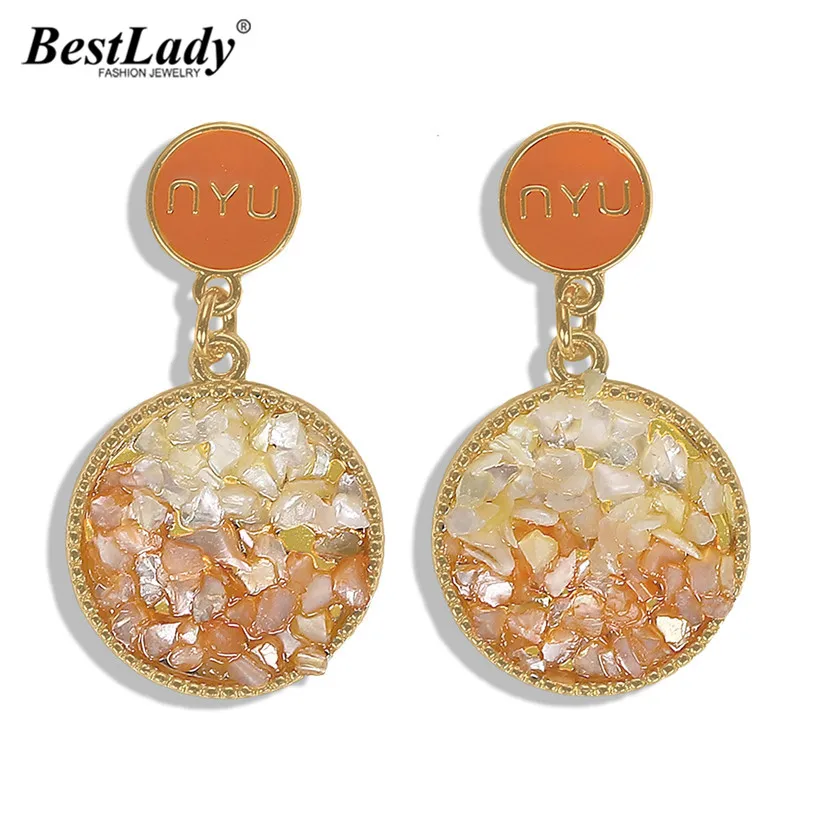 

Best lady Trendy Round Stone Drop Earrings for Women Party Bohemian Multicoloured Girls Party Gifts Dangle Statement Earrings