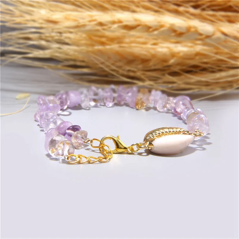 Cowrie Shell Bracelet Natural Stone Chips Crystal Seashell Hand Chain Bracelet for Women Femme Beach Jewelry Bohemian