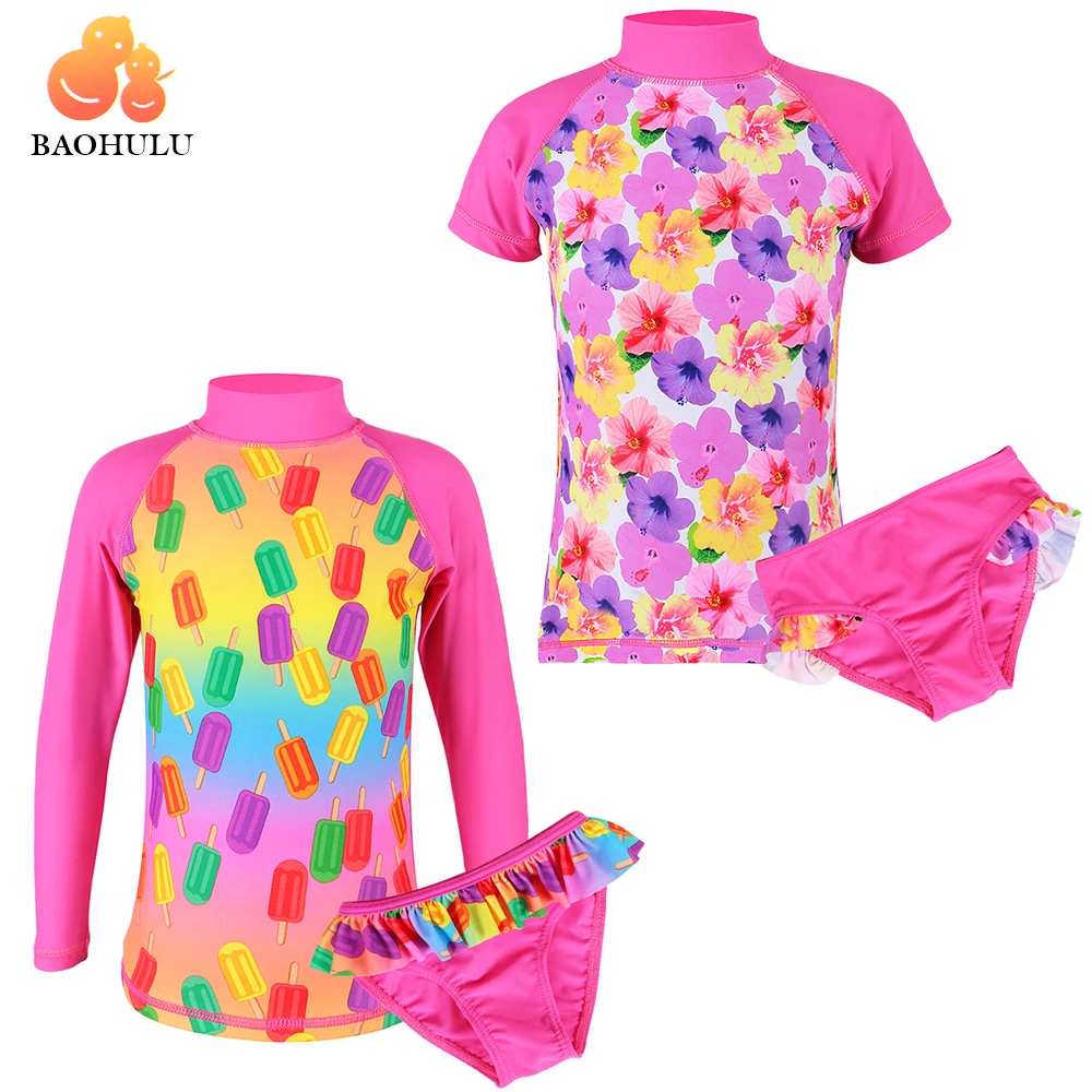 BAOHULU Summer Short Sleeve UV (UPF50+) Child Swimwear Girls Two Pieces Swimsuit for Kids 2-12Y Swim Suit Beachwear Bathing Suit new striped kids girls two pieces halter swimsuit tankinis swimwear bathing suit swimwear girls kids beach wear teenager child
