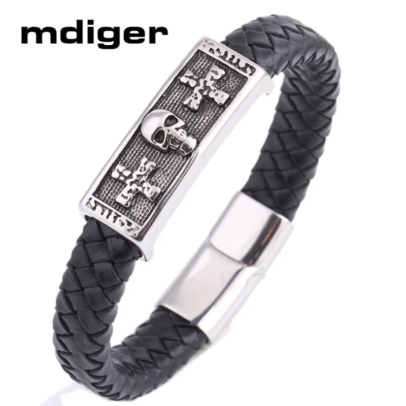 

Mdiger Brand Men's Black Weave Leather Bracelet Fashion Cross Bracelets Bangles Rock Bracelets Good Gift for Men