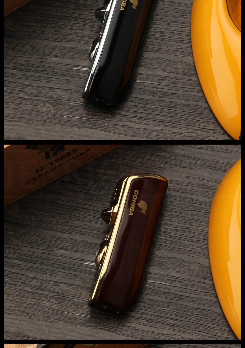 COHIBA металлическая ветрозащитная Мини карманная сигарная зажигалка, 3 струйный синий фонарь, зажигалки для сигарет с сигарой, подарочная коробка