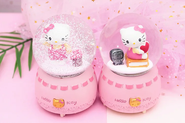 Рисунок «Hello Kitty» Автоматическая таяния снега с подсветкой светящиеся музыкальная шкатулка в виде хрустального шара Креативные Детский подарок домашний декор Подарочная музыкальная шкатулка Рождество