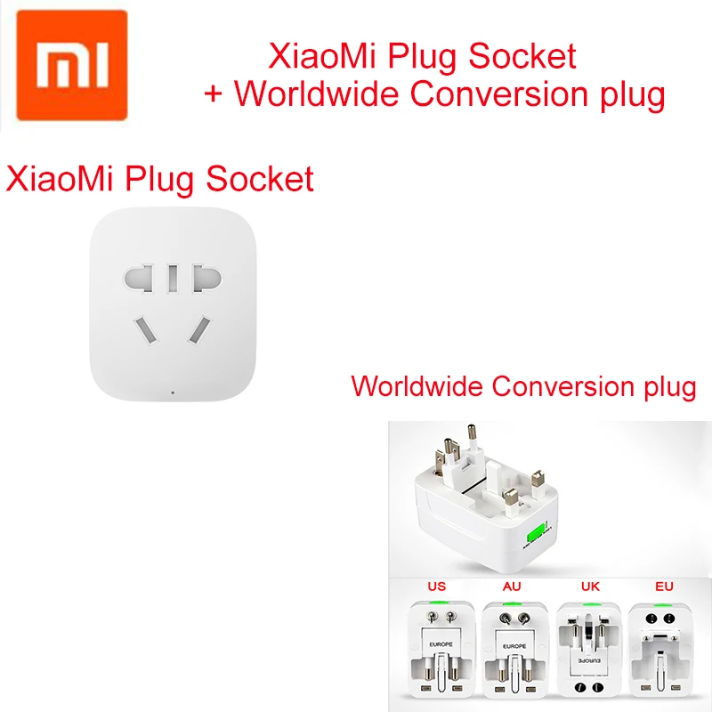 Goedkoop Wereldwijd Conversie plug + Originele Xiaomi Smart Socket Plug WiFi Draadloze Afstandsbediening Socket Adapter en uitschakelen met telefoon
