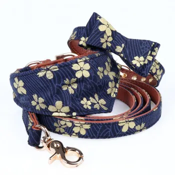 

Floral Leashes Dark Blue Dogs Collars Leashes Scarf Japanese Style Bow Collar Necklace Outdoor Indoor Supplies