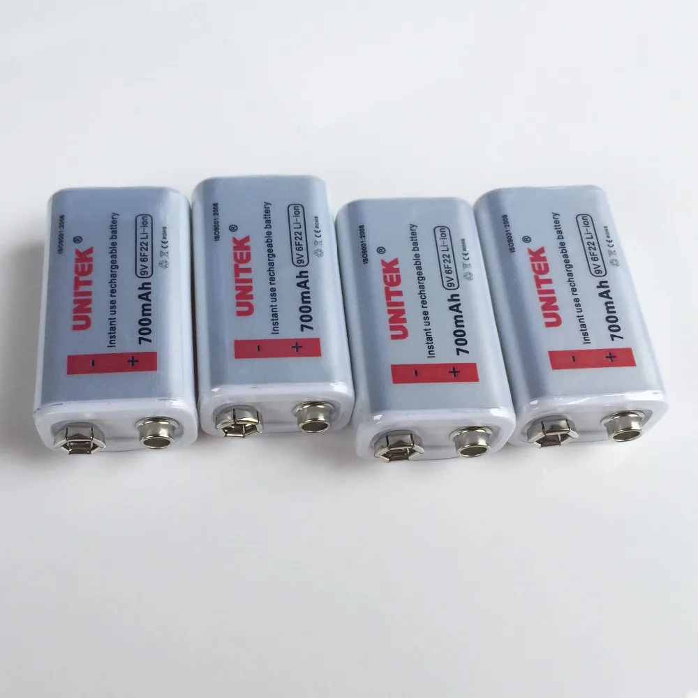 4pcs 6F22 9V rechargeable battery 700mAh lithium ion cell for wireless