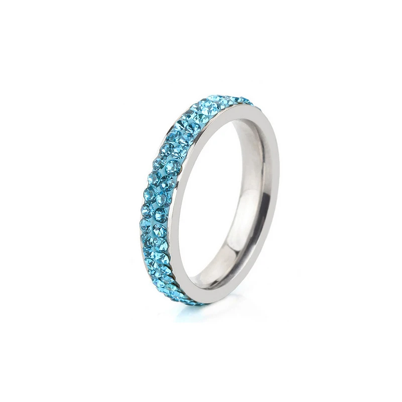 H:HYDE Full Size 2 Row Clear Crystal Stainless Steel Wedding Rings For Women Fashion Jewelry CZ Crystals Men Ring anillos mujer