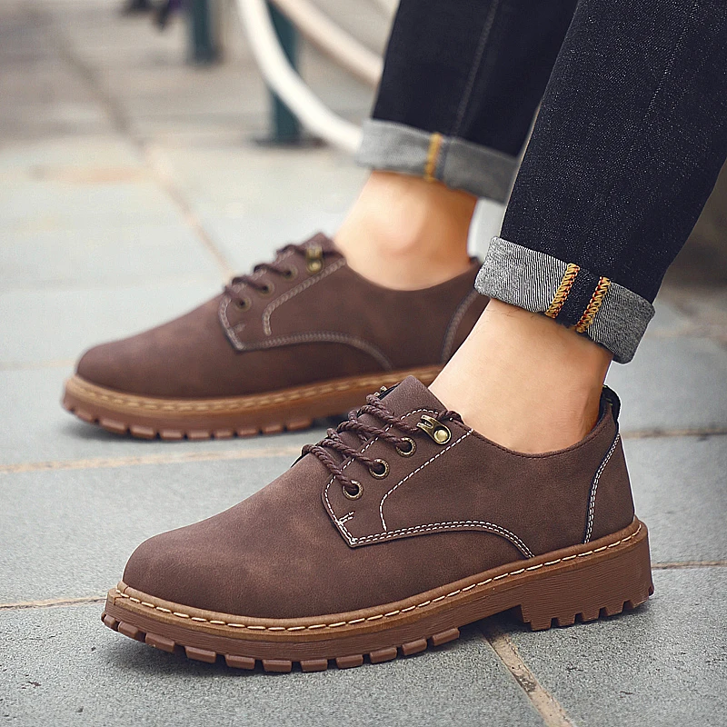 

2018 Man Casual Shoes Spring Autumn Mens Work Shoes Khaki Brown Fashion Male Footwear Rubber Bottom Men Elevator Shoes