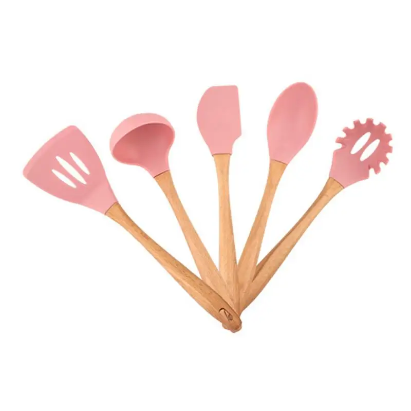 

Home Kitchen Dining Bar Kitchenware Wood Frame Silicone Kitchen Utensils Cooking Utensils 6 Piece Set
