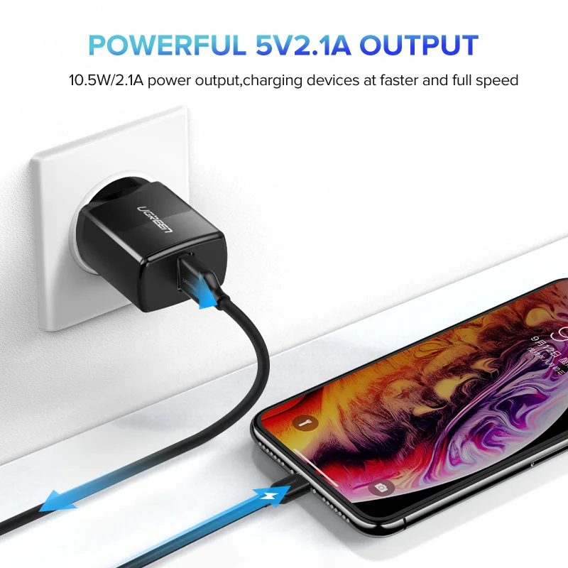 Ugreen 5 V 2.1A USB شاحن آيفون X 8 7 باد سريع جدار شاحن الاتحاد الأوروبي محول لسامسونج S9 شياو mi mi 8 الهاتف المحمول شاحن
