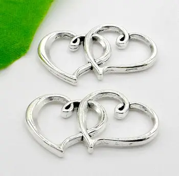 

Free Ship 100Pcs Tibetan Silver double Heart Connectors For Jewelry Making 30x18mm