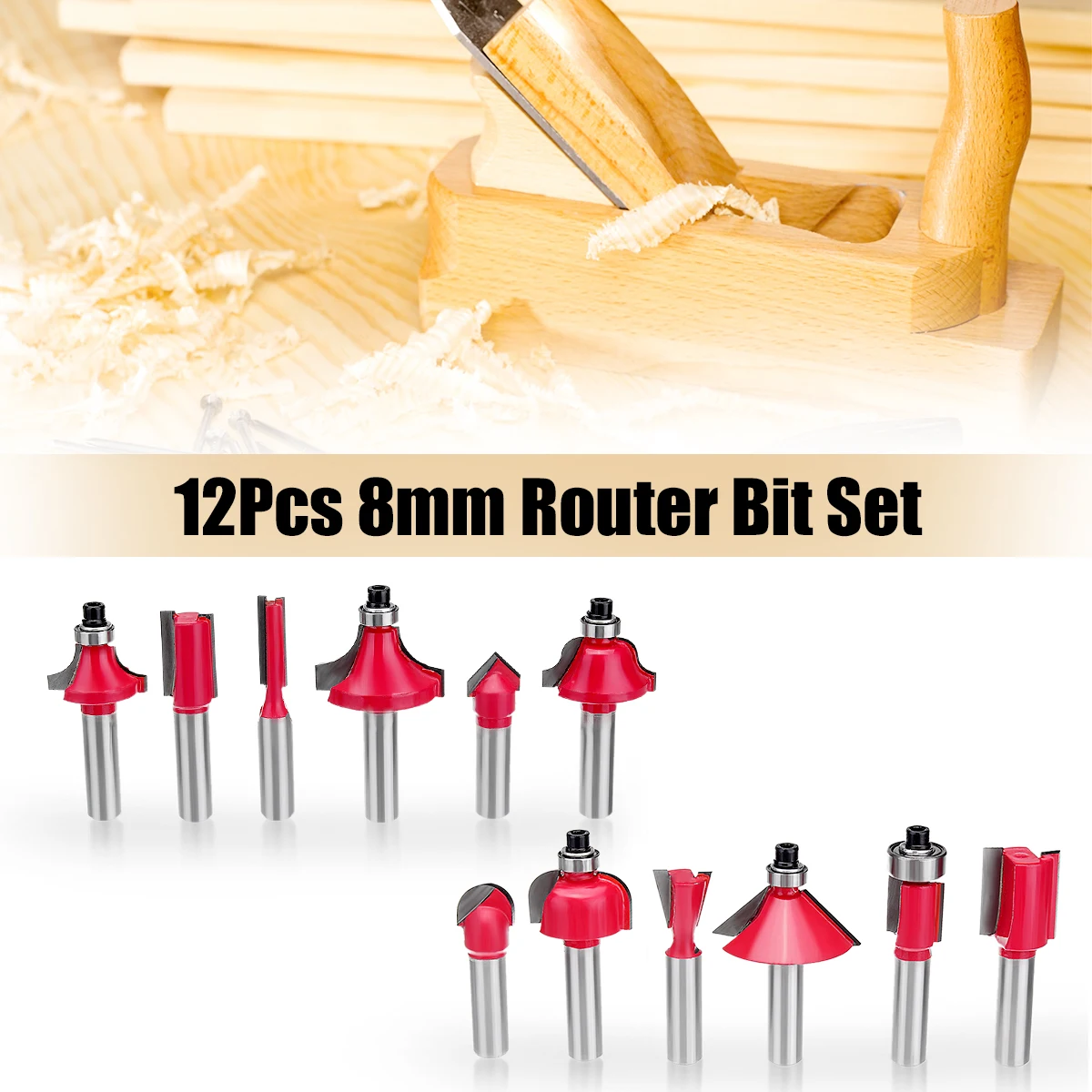 

12pcs 8mm Shank Router Drill Bit Set Accurate Milling Cutter Woodworking Wood Hand Tool