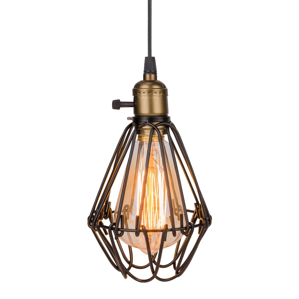 Industrial Metal Bird Cage Pendant Lamp Guard String Flower Suspended Hanging Light Retro