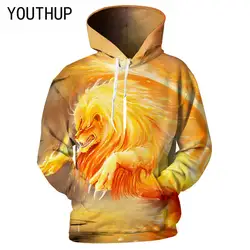 Youthup 3D толстовки Для мужчин огненный Лев печати с капюшоном Кофты Для мужчин модные топы пуловер куртки для мальчиков костюмы плюс Размеры