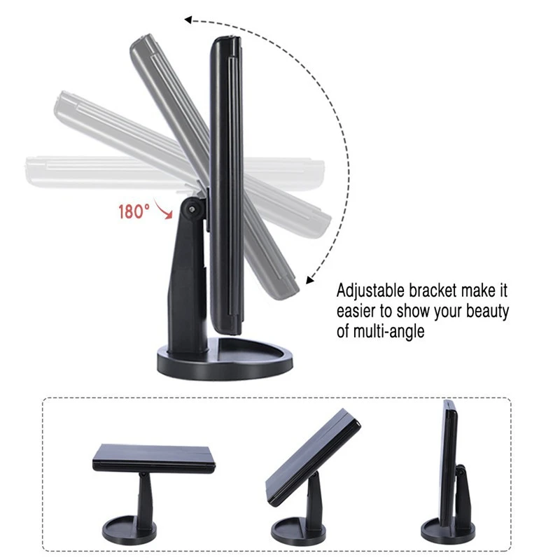 Светодиодный освещенные складываемое втрое зеркало для макияжа Сенсорный экран настольное косметическое черный увеличительное косметическое зеркало