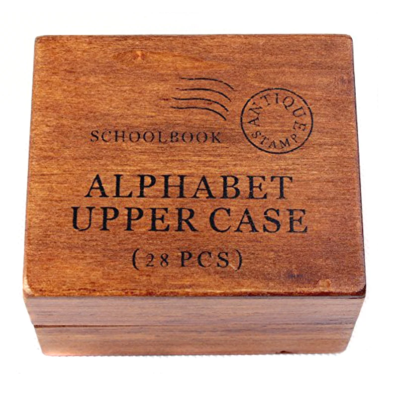 28pcs/set Mini Rubber Stamps Wooden Box Set Vintage Letter and Symbol