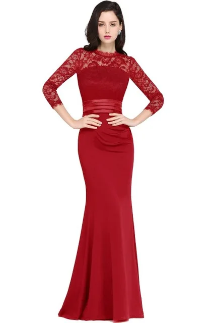 Robe Femme ete MisShow реальное изображение три четверти рукав бордовый женское платье Русалка Bodycon Vestido de Festa Longo - Цвет: Красный