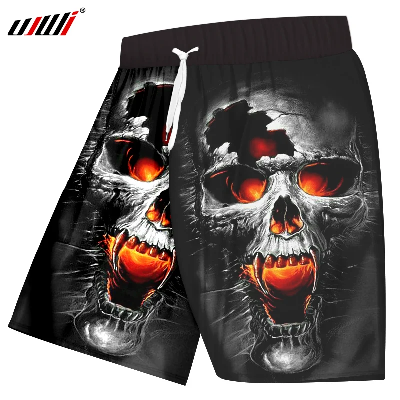 UJWI Mens Skull Shorts Black 2018 Summer Custom 3d Print Casual Shorts