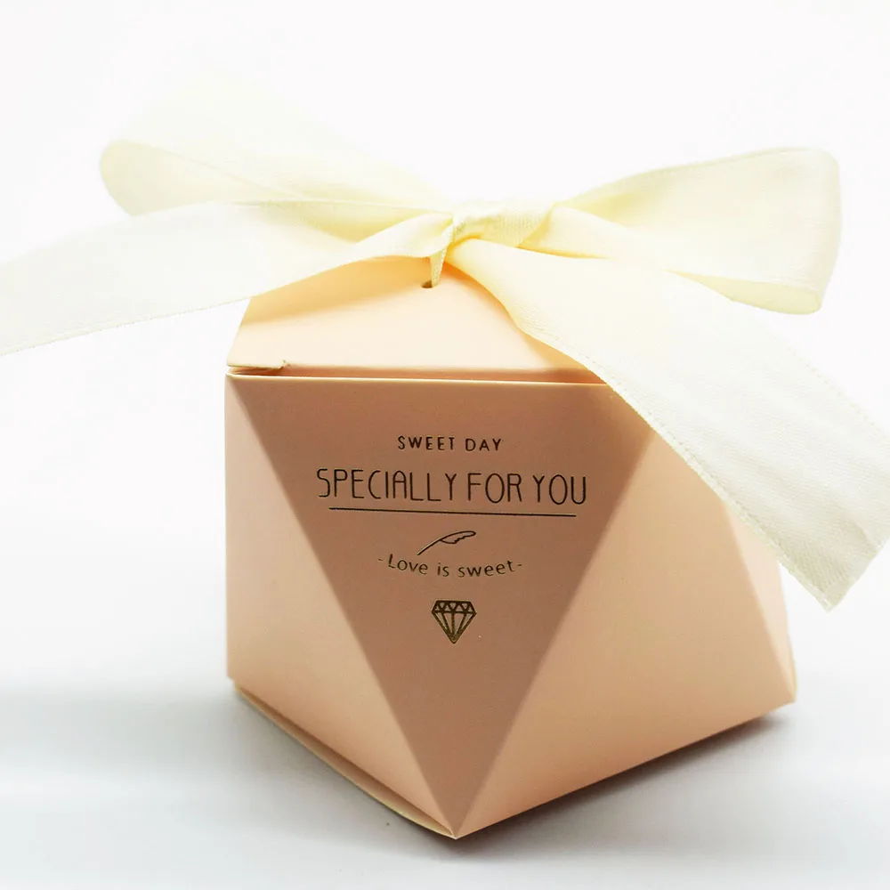 $10.52 New Pink diamond style Paper Candy Boxes Bag Wedding Favors Party Supplies Baby Shower Decorations thanks Gift Box
