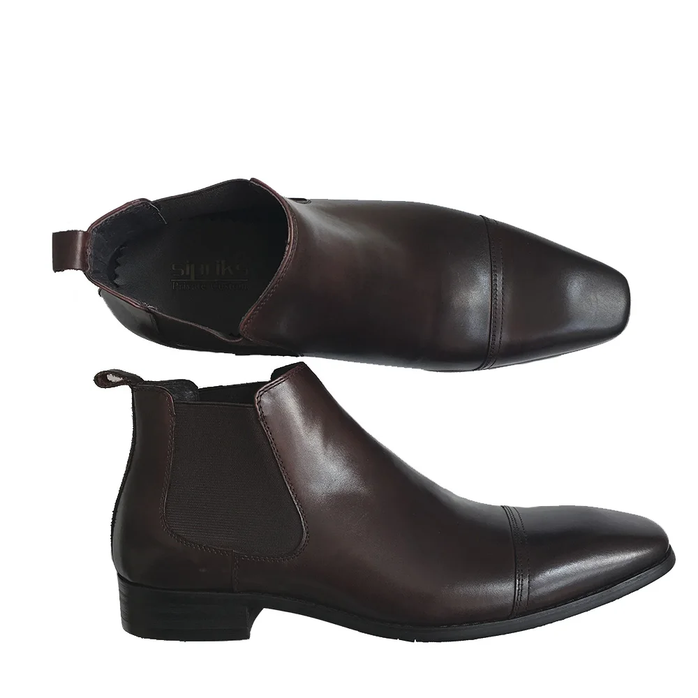 Men&lsquo;s Chelsea Boots Genuine Leather Square Male Cowboy Dress Boots Cap Toe Botte Dark Brown Euro 44 Church Shoes men chelsea boots