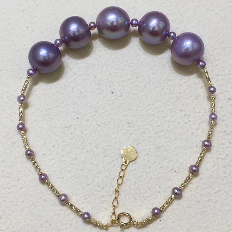 Sinya Au750 18 К золотые браслеты с высоким блеском 10-11 мм Эдисон фиолетовый жемчуг браслет для женщин девочек мама лучший подарок 2018