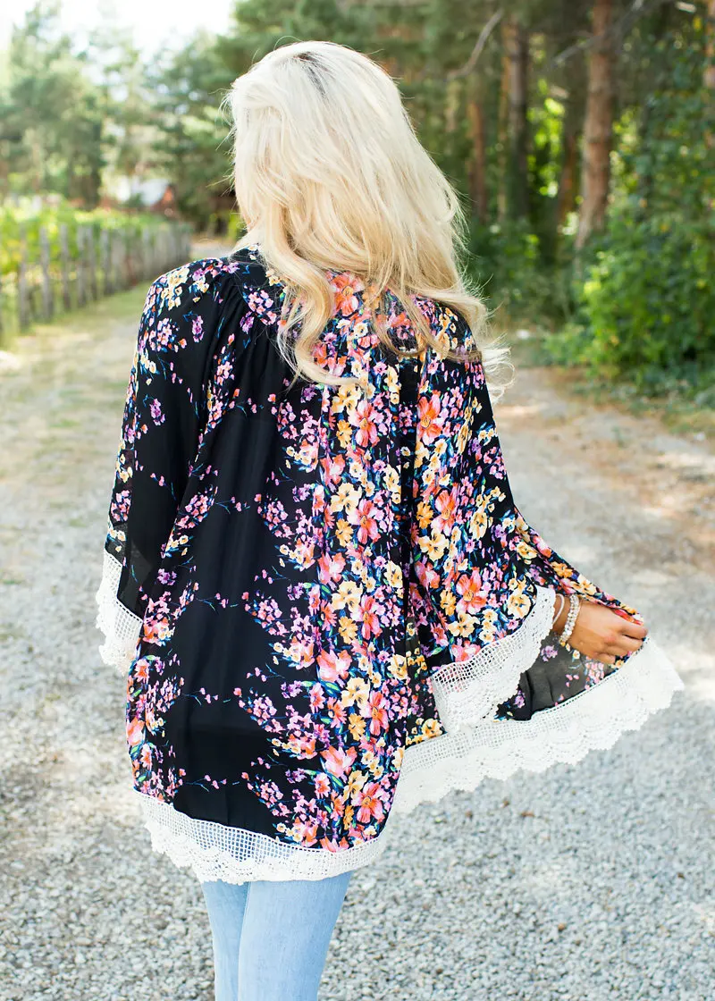 Charmed Chiffon Printing Cardigan Sunscreen Beach Kimono Summer Boho Women Floral Loose Shawl Long Sleeve Lace Blouse wz*