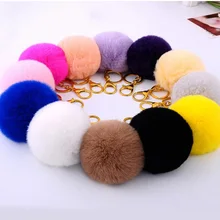 Real Fur Ball 8.5cm Pompom Keychain Car Keyring Rabbit Fur Ball Keychain Fur Brand Pompons Bag Charms With Chains Keyring