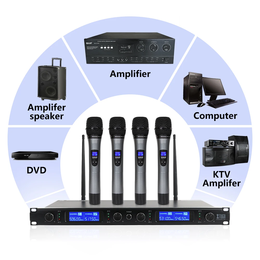 XTUGA EW240PLUS 4 канала УВЧ Беспроводная система микрофонов для сцены церковного использования для семейных вечерние, церковные, небольшие караоке