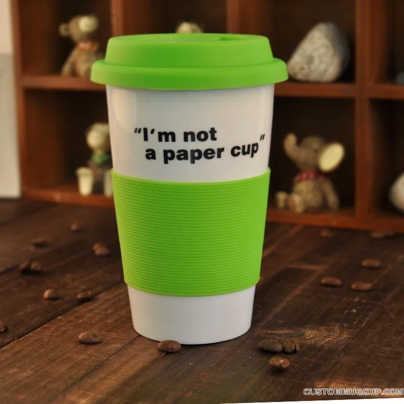 SPSCO Двухстенная Керамическая кружка, я не бумажная чашка, кружка для путешествий с силиконовой крышкой, кофейные кружки оптом - Цвет: Green