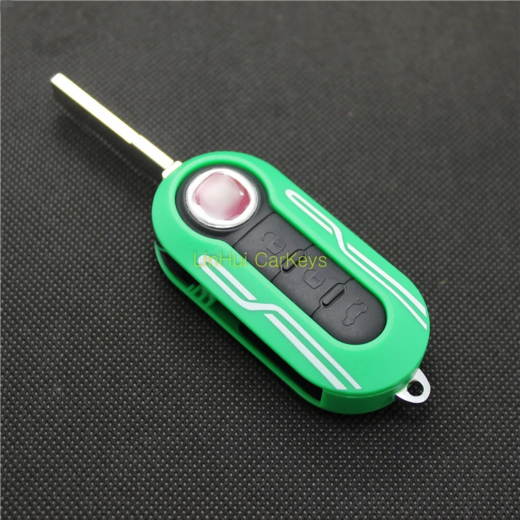 

PINECONE for FIAT 500 PANDA PUNTO BRAVO Car Key Case 3 Buttons Uncut Brass Blade Remote Key Green ABS Shell 1PC