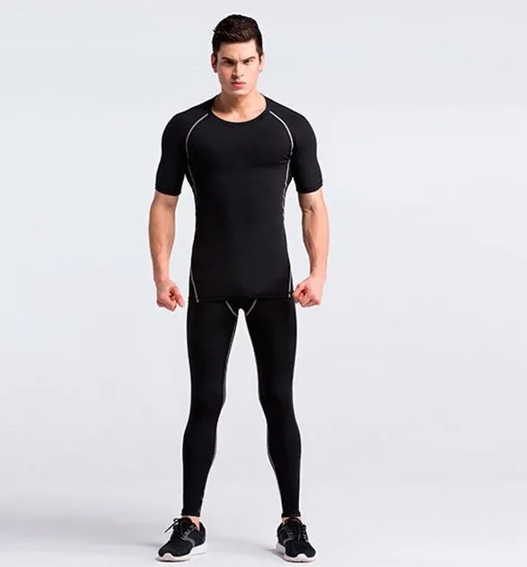 Ограничено для Vansydical мужские компрессионные наборы спортивные колготки леггинсы для бега Мужская одежда для спортзала фитнеса футболка+ узкие брюки - Цвет: MBF001MBF003