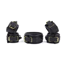 Sex Shop hot 3 pcs set leather adult sex handcuffs Shackle collar sex bdsm fetish bondage