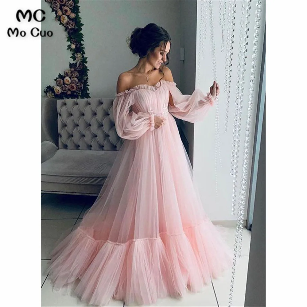 Stylish tulle long prom dress, long sleeve evening dress (2)