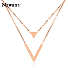 NEWBUY модное розовое золото цвет нержавеющая сталь двойной слой колье для женщин треугольник& V звено цепочки в виде ожерелья