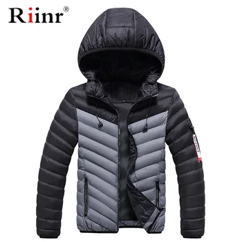 

Riinr 2019 New Men Winter Autumn Parka Jacket Man Solid Color Thermal Thick Hooded Parkas Male Windproof Parkas Coat