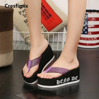 

Cresfimix women cute comfortable 7cm high quality flip flops lady cool comfortable red letter flip flops female flip flops a678