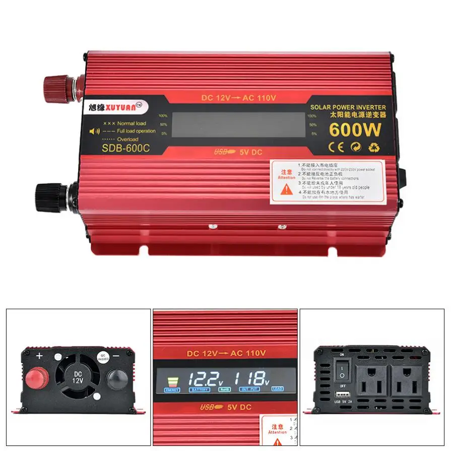 

600W Car Power Inverter DC 12V 24V to AC 230V 110V Solar Power Car Inverter Charger Converter Adapter with LCD Display