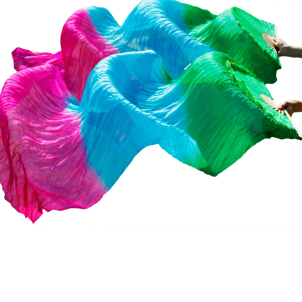 

2018 New Arrivals Stage Performance Dance Fans 100% Silk Veils Colored Women Belly Dance Fans Green+Turquoise+Rose (2pcs)