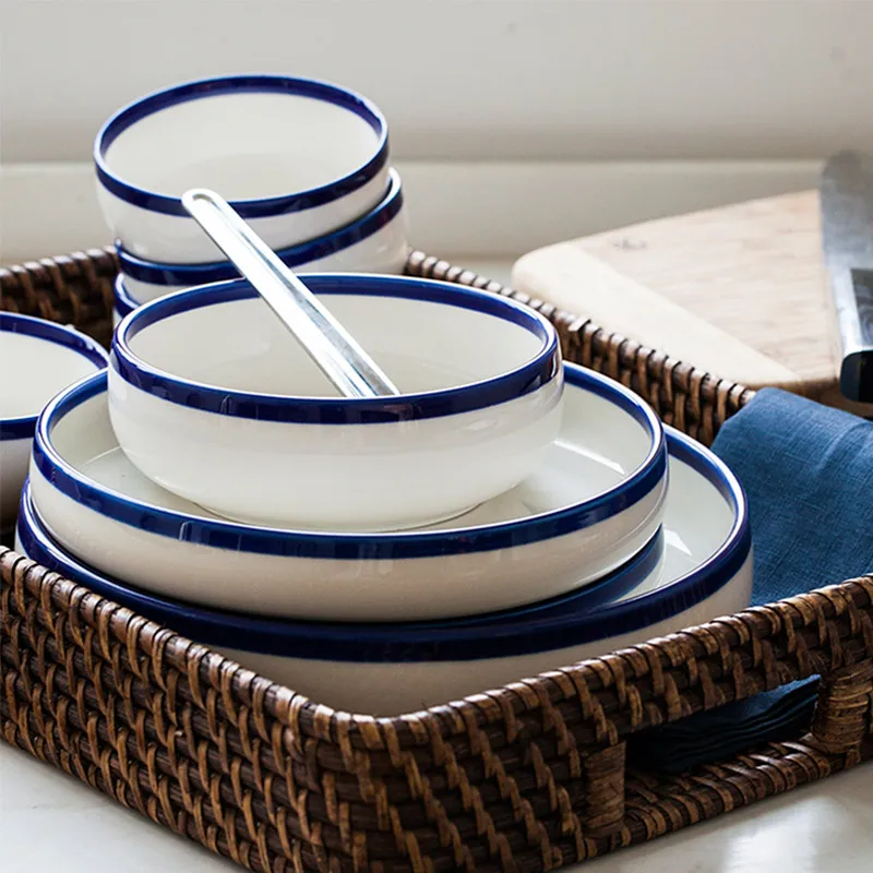 Buy 20pcs/set chinabone blue edge Ceramic bowl plates